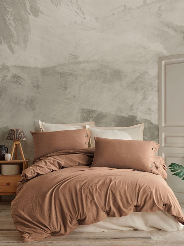 Duona Brown Beige Quilt Cover Set