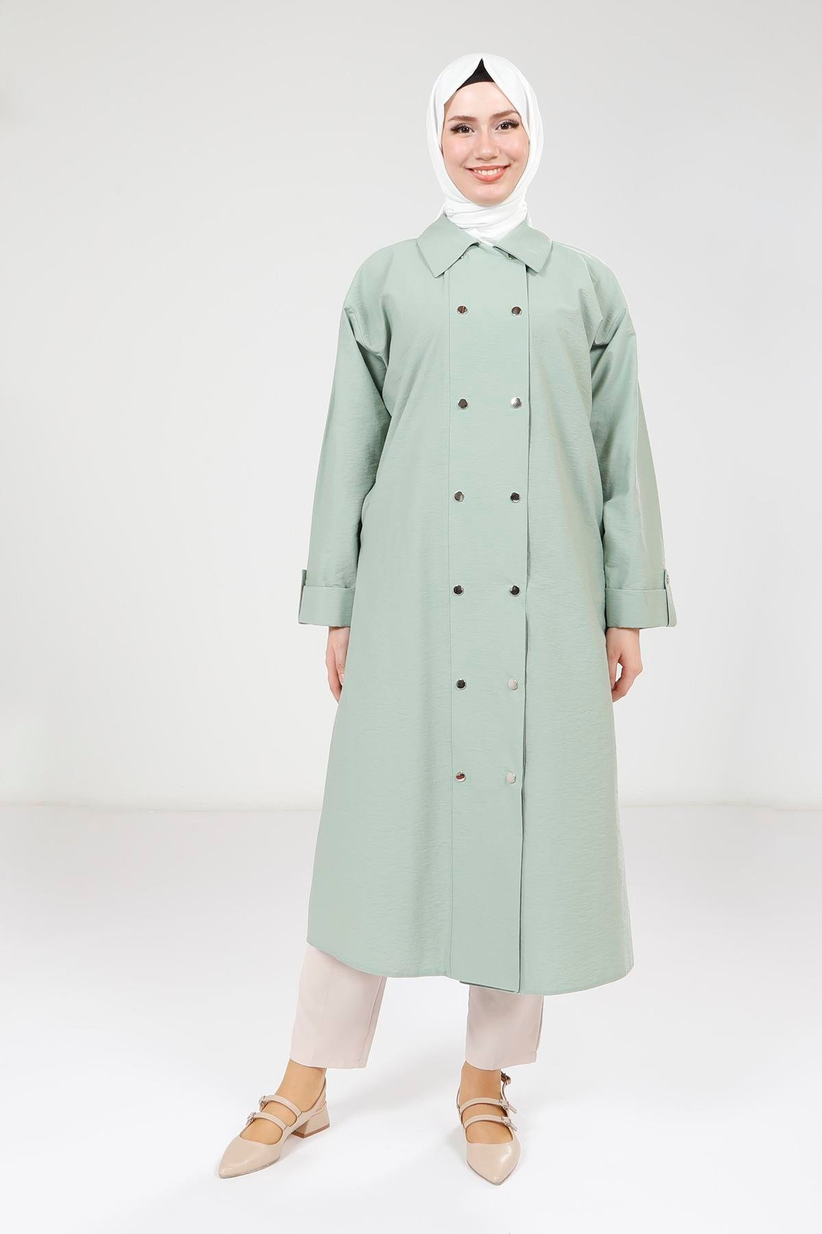 Beyza Buttoned Mint Color Dress