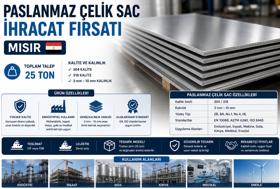 STAINLESS STEEL SHEET EXPORT OPPORTUNITY TO EGYPT
