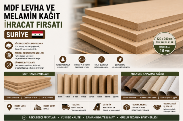 MDF BOARD AND MELAMINE PAPER EXPORT OPPORTUNITY TO SYRIA