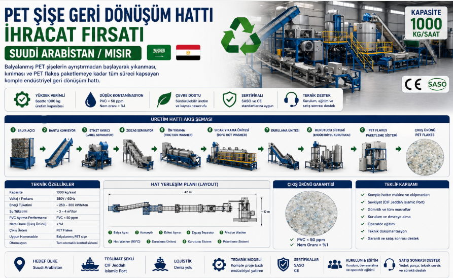 PET BOTTLE RECYCLING LINE EXPORT OPPORTUNITY TO SAUDI ARABIA / EGYPT