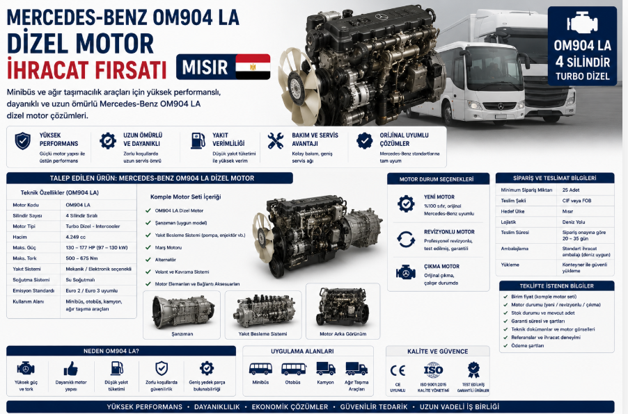 MERCEDES-BENZ OM904 DIESEL ENGINE EXPORT OPPORTUNITY TO EGYPT
