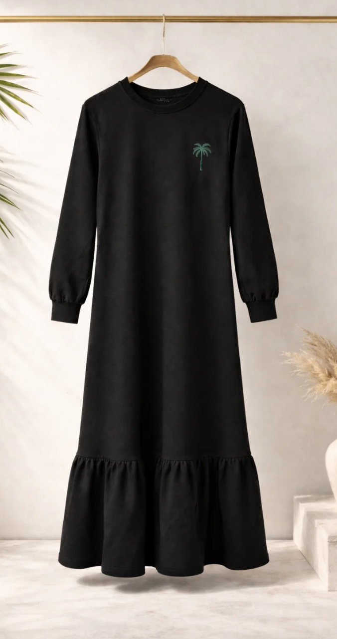 Black Modest Cotton Jersey Dress