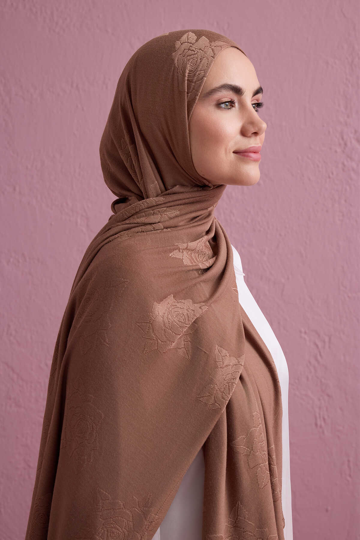 Rose Jacquard Tan Supreme Shawl