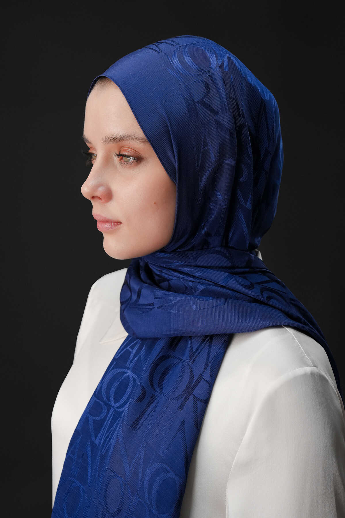 Signature Monogram Navy Blue Shiny Jacquard Shawl