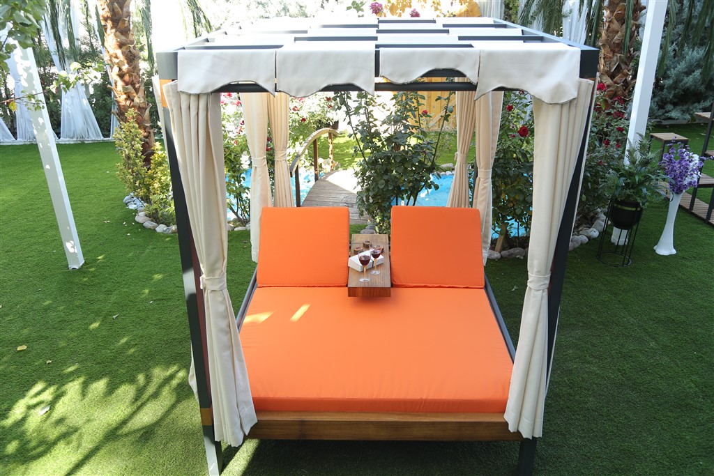 Outdoor seating with umbrella