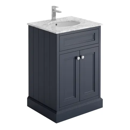 Richmond Midnight Grey Floor Standing Traditional Vanity Unit with White Marble Top 600mm