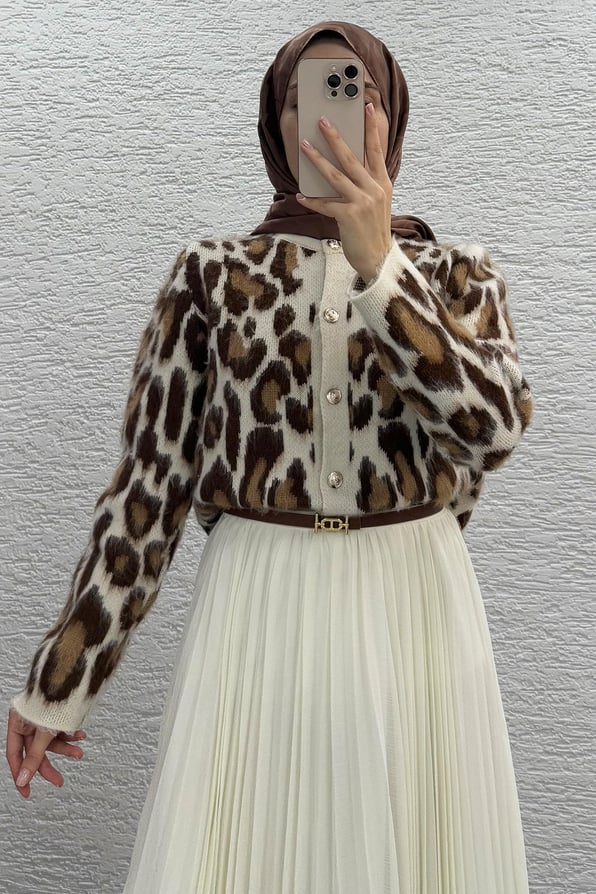 Brown Leopard Print Women's Cardigan