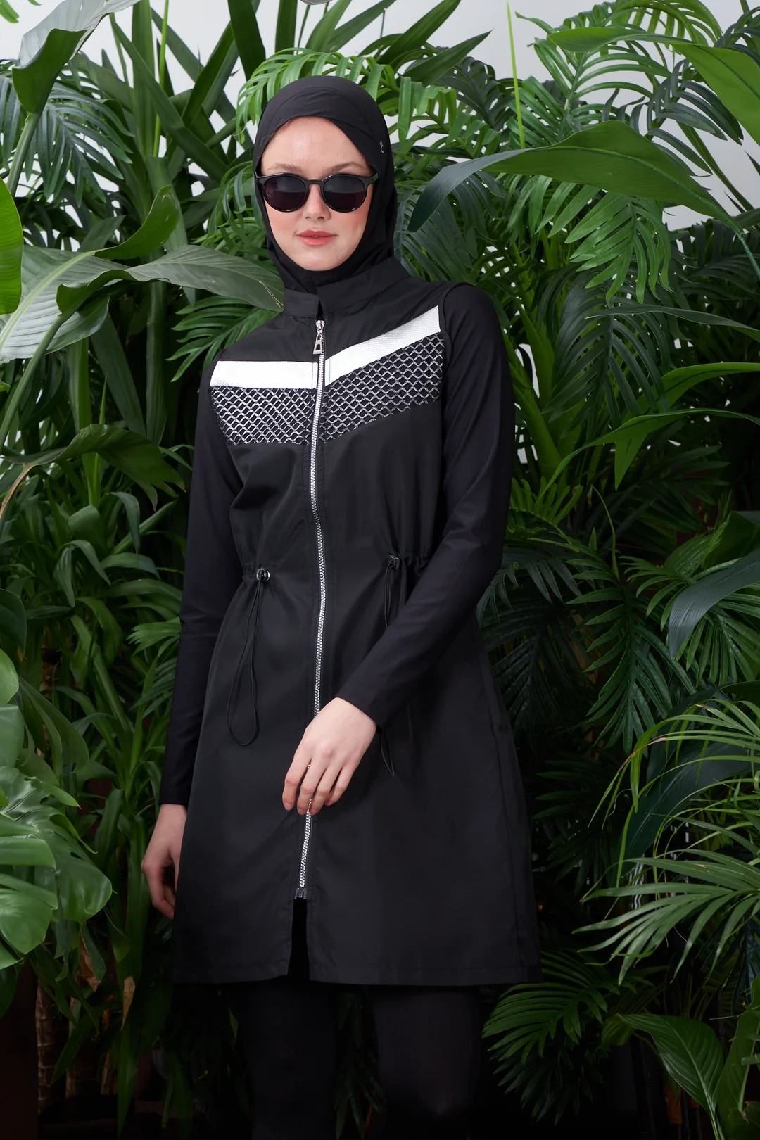 Silver Striped Hijab Swimsuit