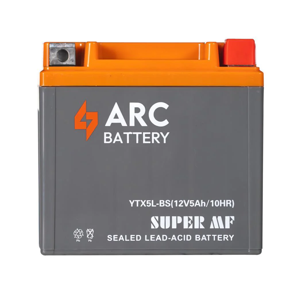 Arc 12 Volt 5 Amp Horizontal Motorcycle Battery