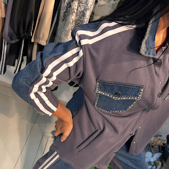 Women’s Casual Jacket with Denim Details and Side Stripes